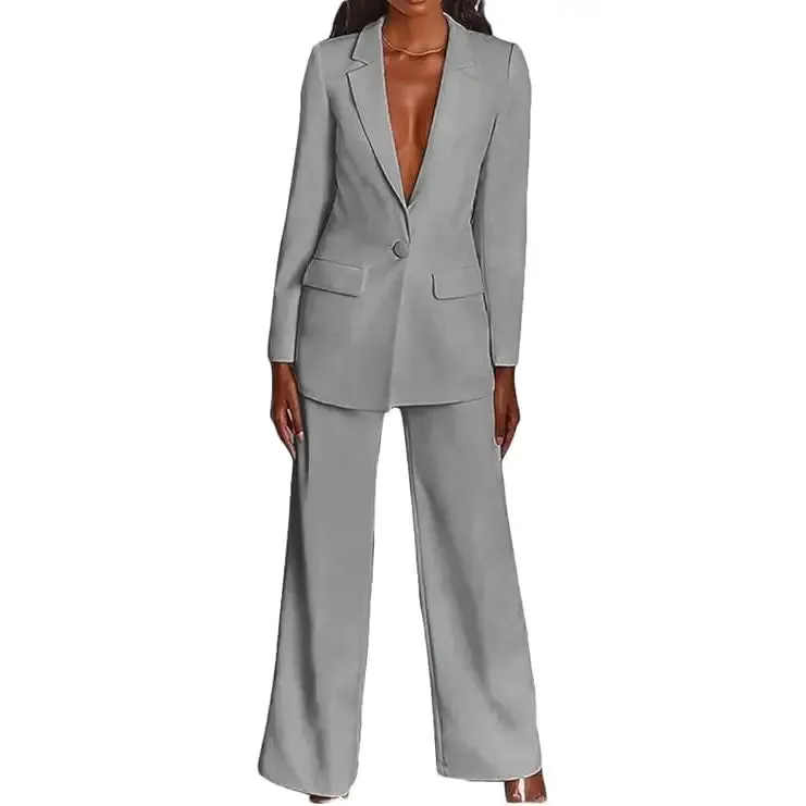 2 Piece Suits with Deep V Neck Jacket Plus Size