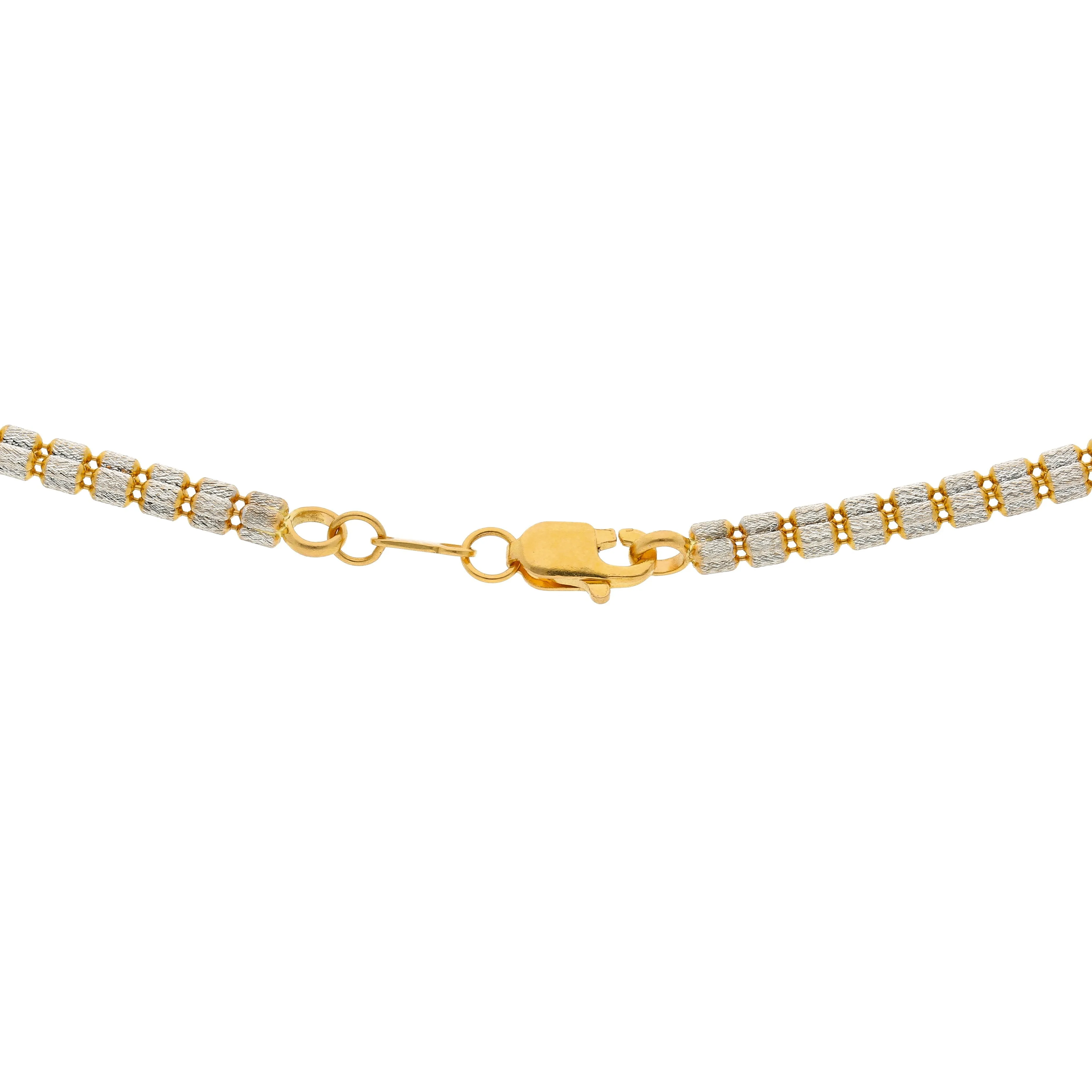 22K Multi Tone Rounded Link Chain W/ Stacked Oblong Beads, 16 inches