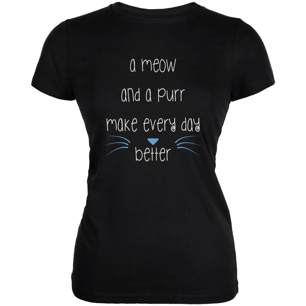 A Meow and a Purr Cat Black Juniors Soft T-Shirt