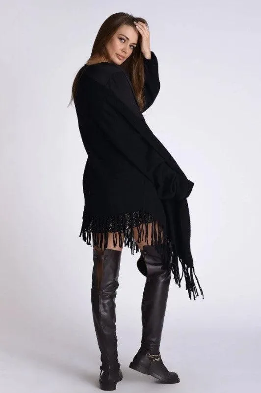 Angel Fringed Cardigan in Black