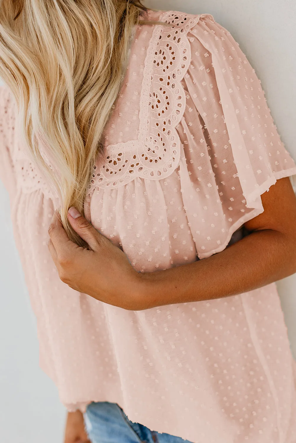 Apricot Flutter Sleeves Sheer Textured Babydoll Top