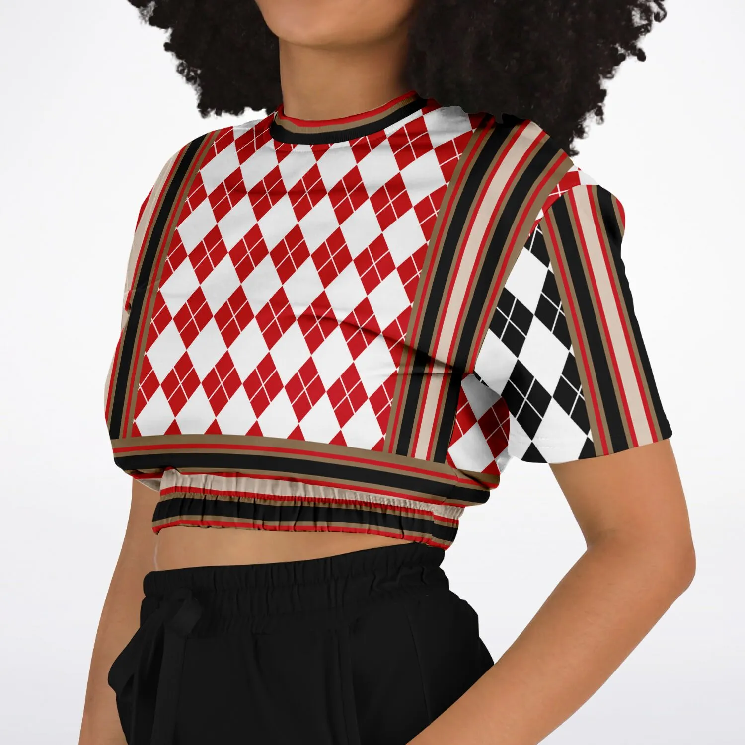 Argyle Me This Short Sleeve Cropped Eco-Poly Sweater