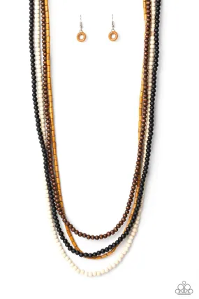 Bermuda Beaches Multi Black, Brown and White Wood Necklace - Paparazzi Accessories