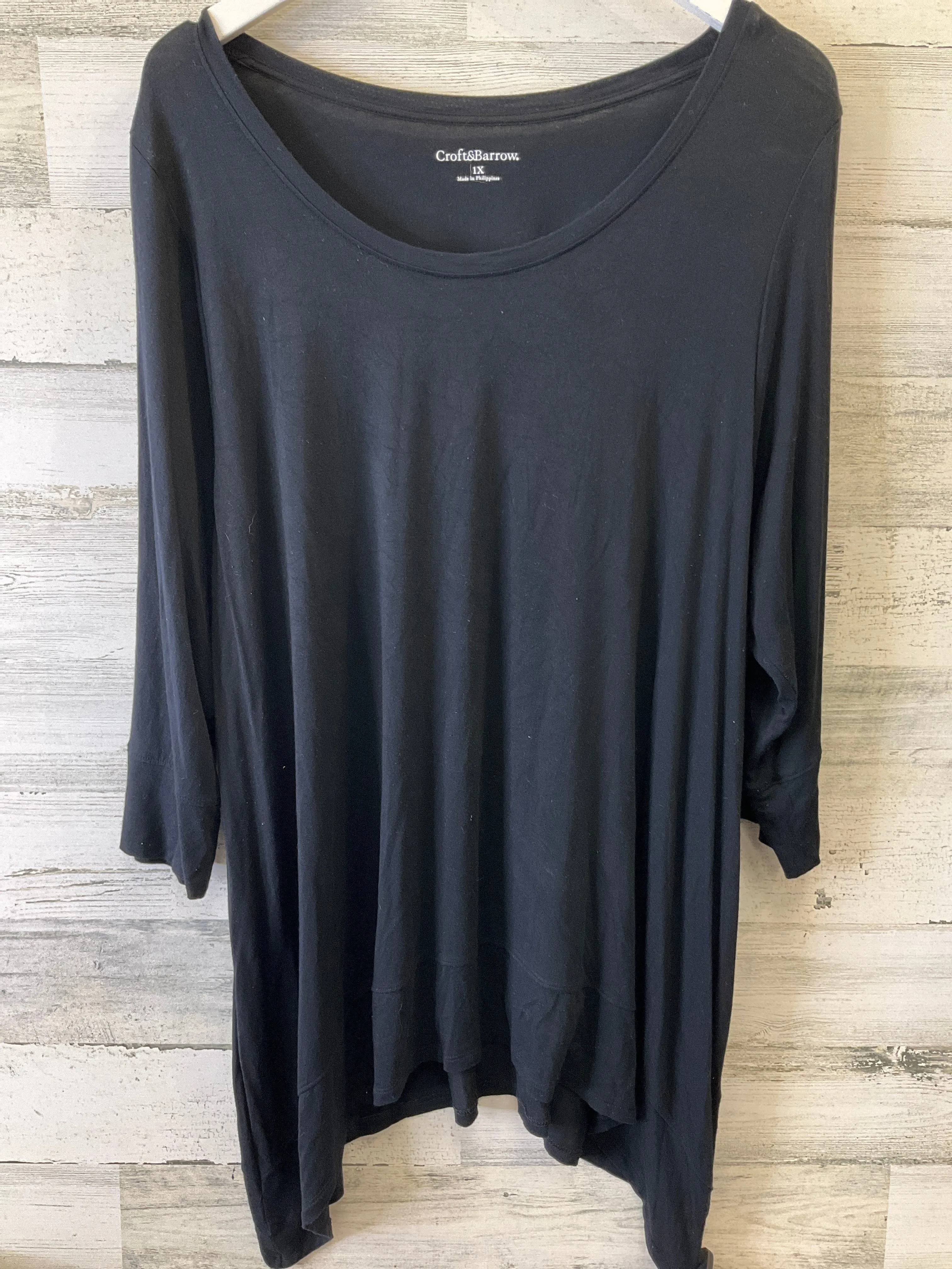 Black Top 3/4 Sleeve Basic Croft And Barrow, Size 1x