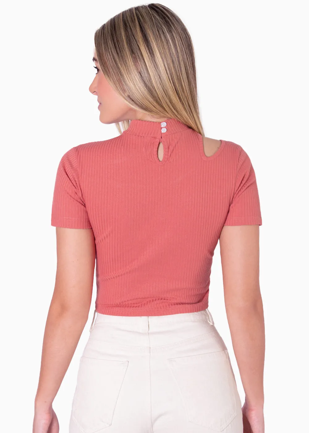 Blusa manga corta con cut out en escote - MAXIMINA