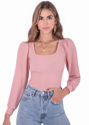 Blusa manga larga con escote cuadrado y mangas embombadas - MAYBELLE