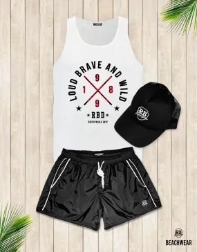 Bundle 3 - Black Beach Shorts   Black Hat White Logo   Tank Top MD871