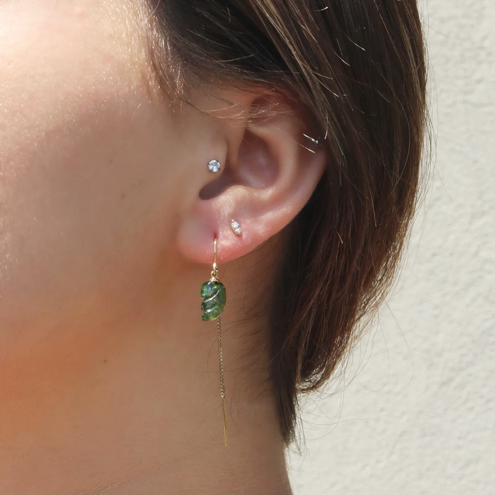 Carved Green Tourmaline Earrings - One Of A Kind