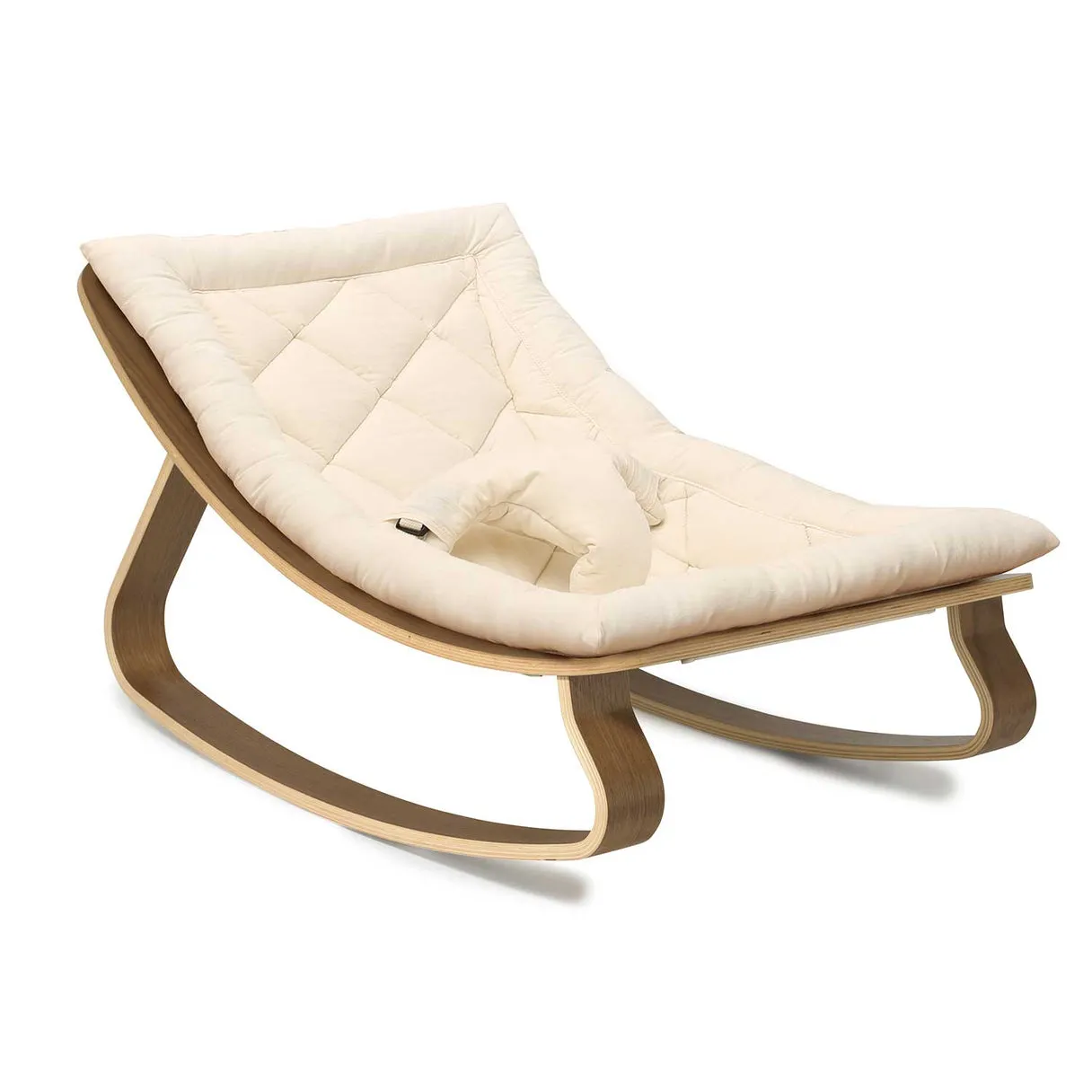 Charlie Crane Levo Baby Rocker in Walnut with Organic White Cushion