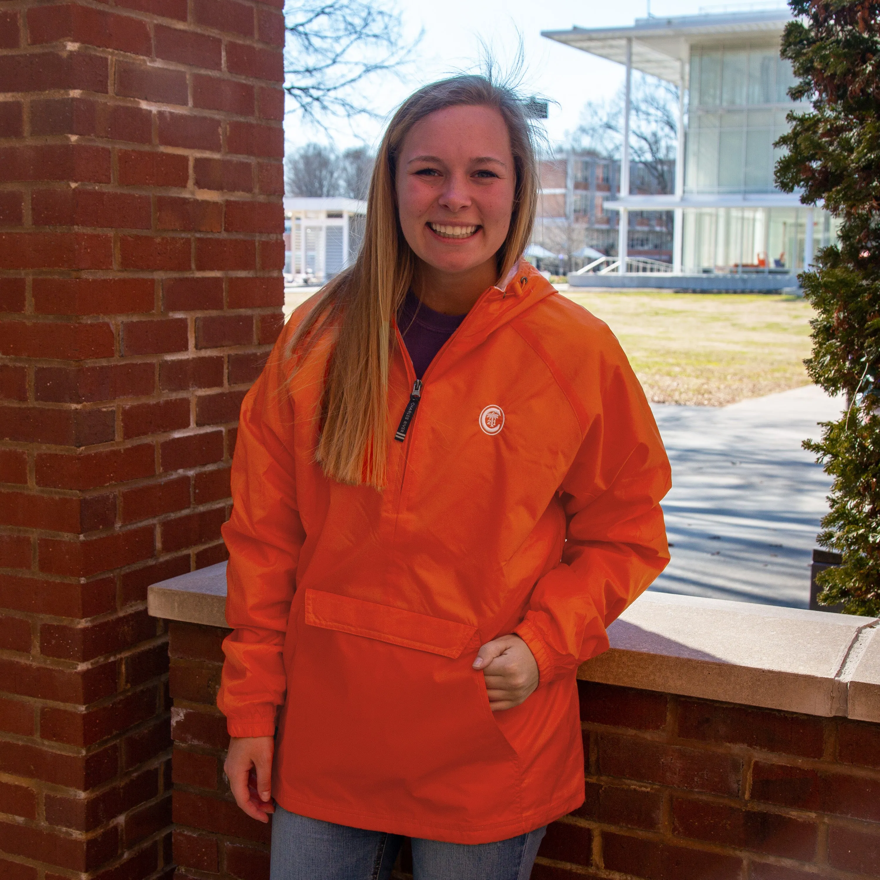 Clemson Ring Crest 1/4 Zip Rain Pullover in Orange