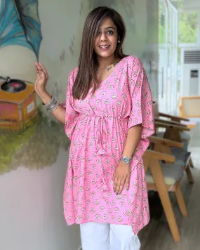 Creamy Pink Dabu Print Kaftan