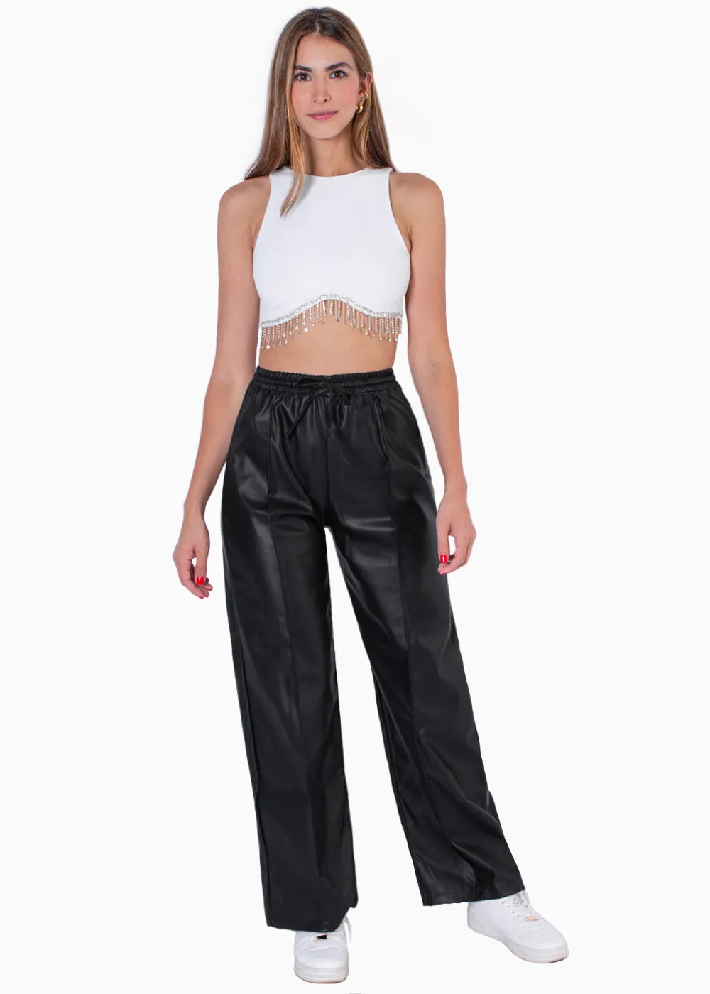 Crop top sin mangas con apliques de piedras brillantes - OLYA