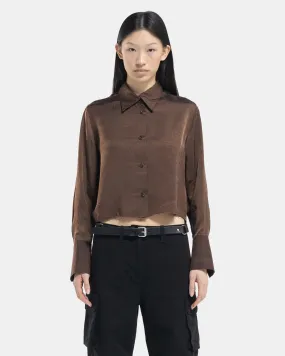 Cropped Long Sleeve Shirt in Brown