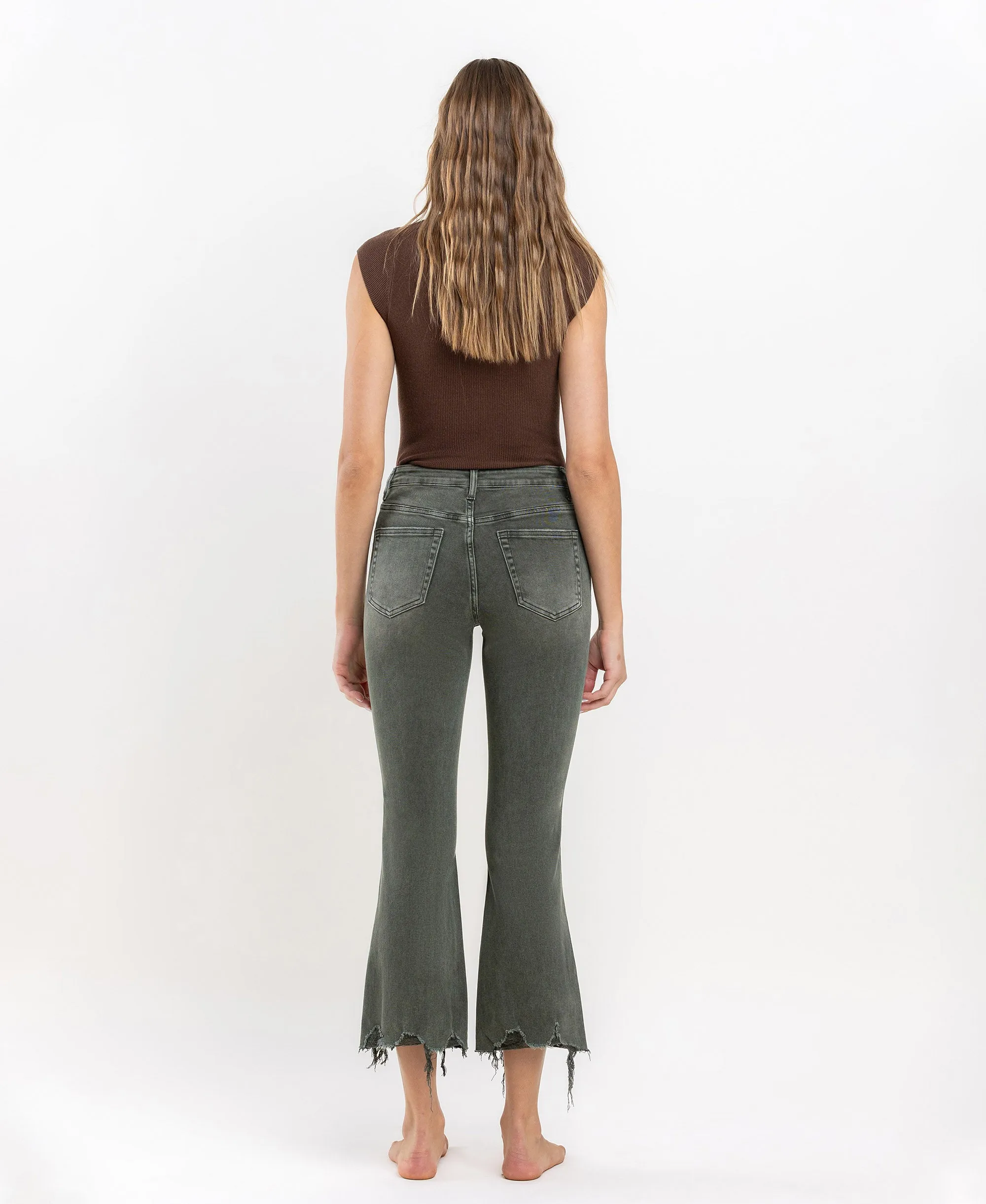 Deep Forest - High Rise Crop Flare Jeans