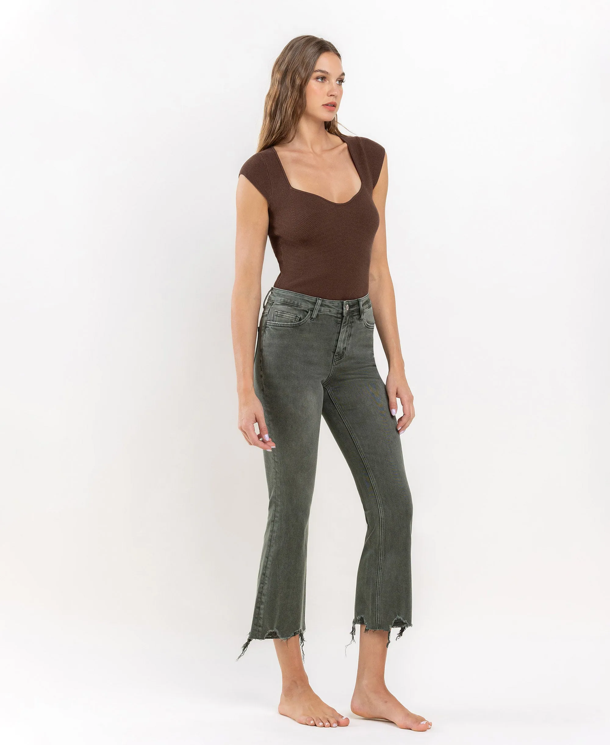 Deep Forest - High Rise Crop Flare Jeans