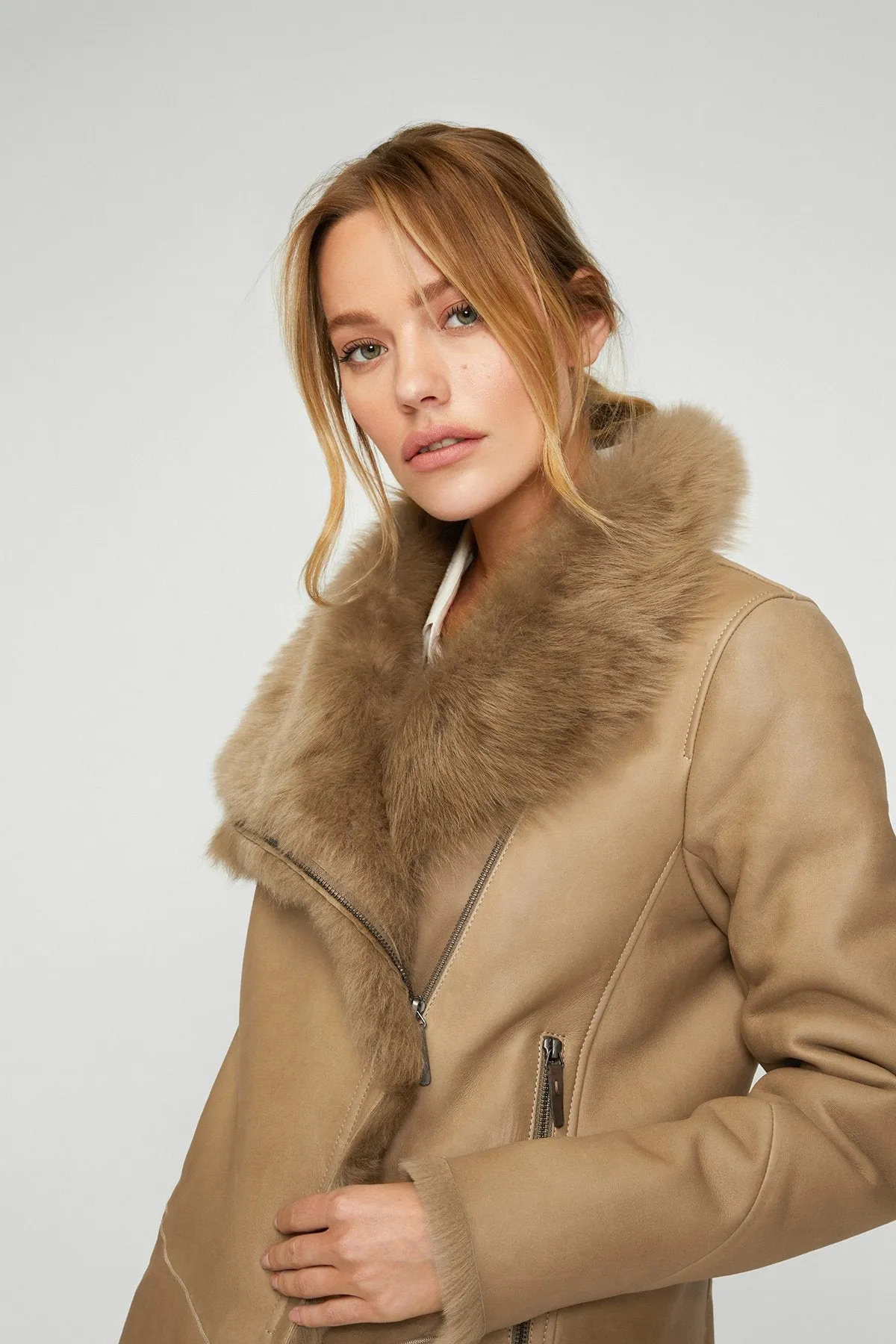 Elena - Sand Shearling Coat