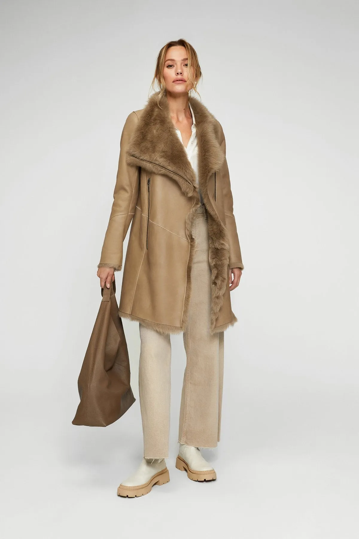 Elena - Sand Shearling Coat