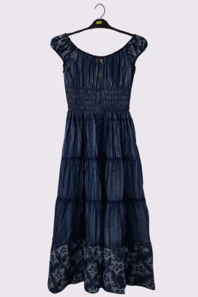 Floral Pattern Shirred Waist Tiered Cotton Dress