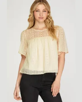 Flutter Sleeve Woven Lace Top