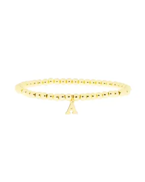 Gold Brass Initial Charm Ball Bracelet - A