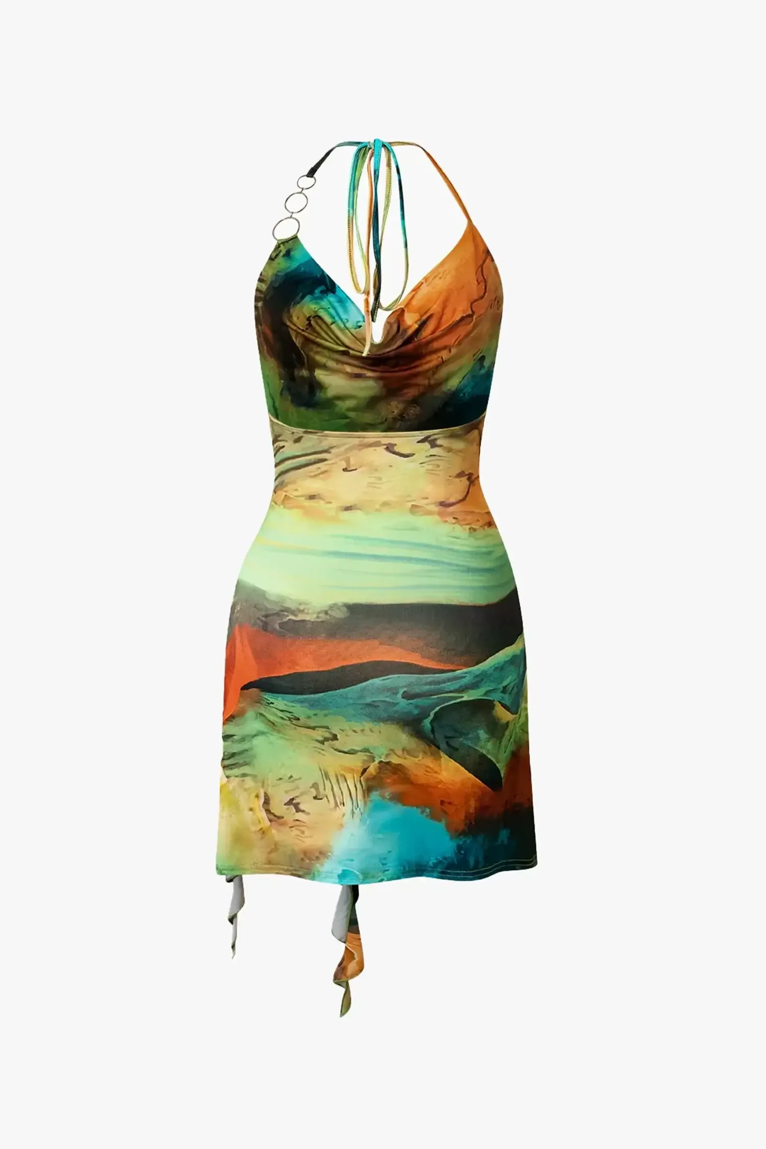 Green Tie Dye Marble Print Mini Dress