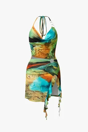 Green Tie Dye Marble Print Mini Dress