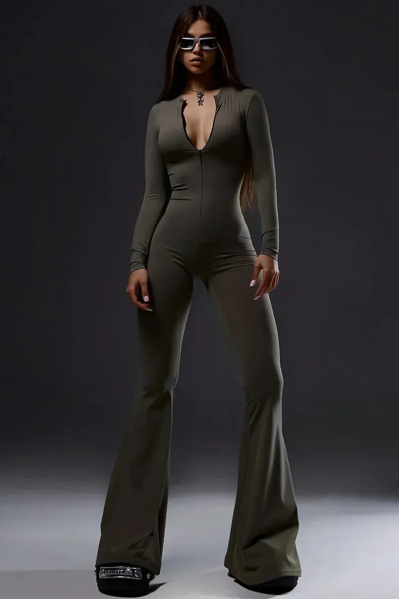 Grey Bell Bottom Jumpsuit