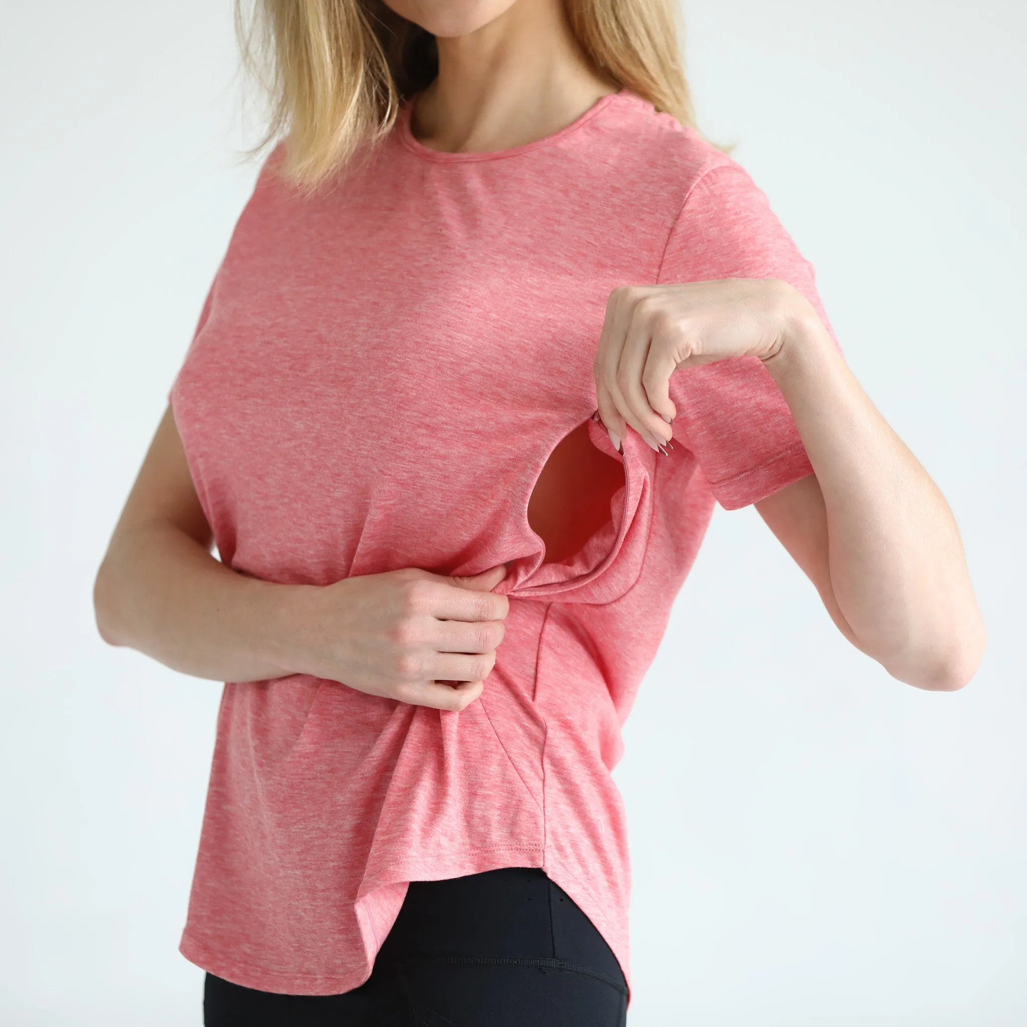 Harper Cross Back Short Sleeve Nursing Tee (Sugar Coral)