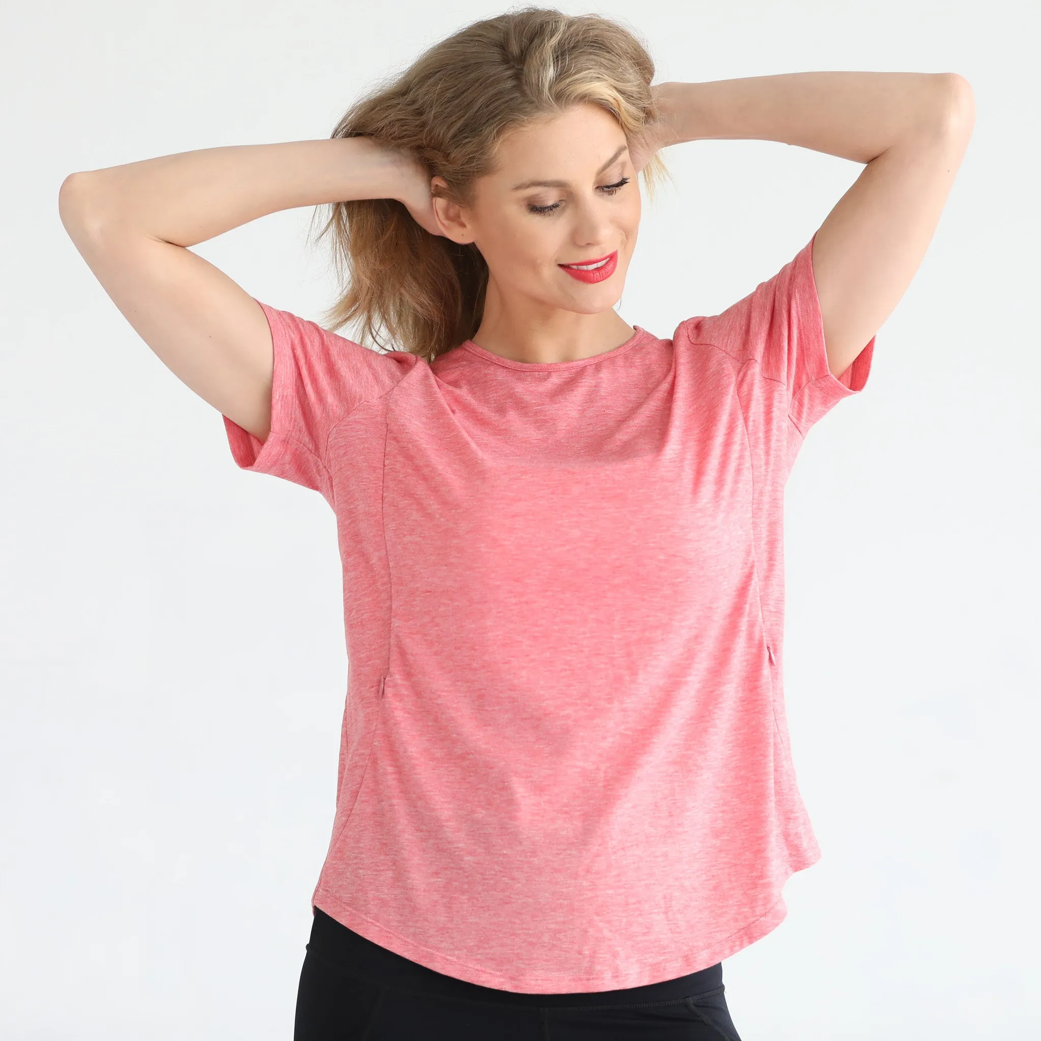 Harper Cross Back Short Sleeve Nursing Tee (Sugar Coral)