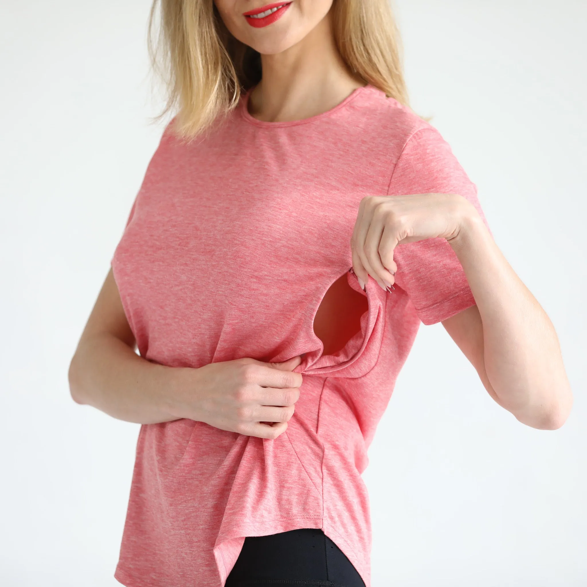 Harper Cross Back Short Sleeve Nursing Tee (Sugar Coral)