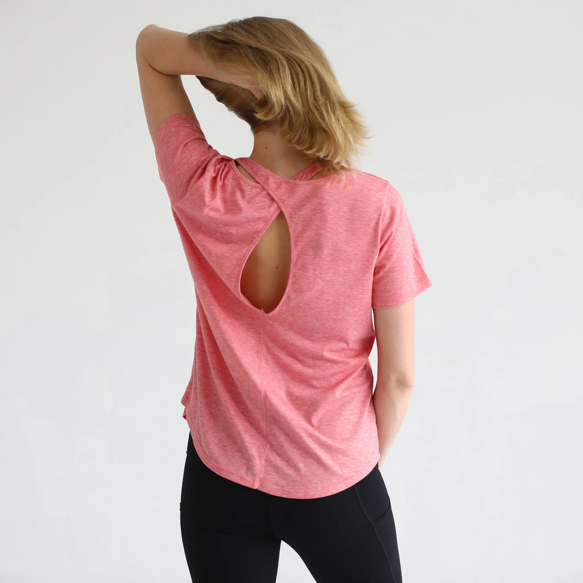 Harper Cross Back Short Sleeve Nursing Tee (Sugar Coral)