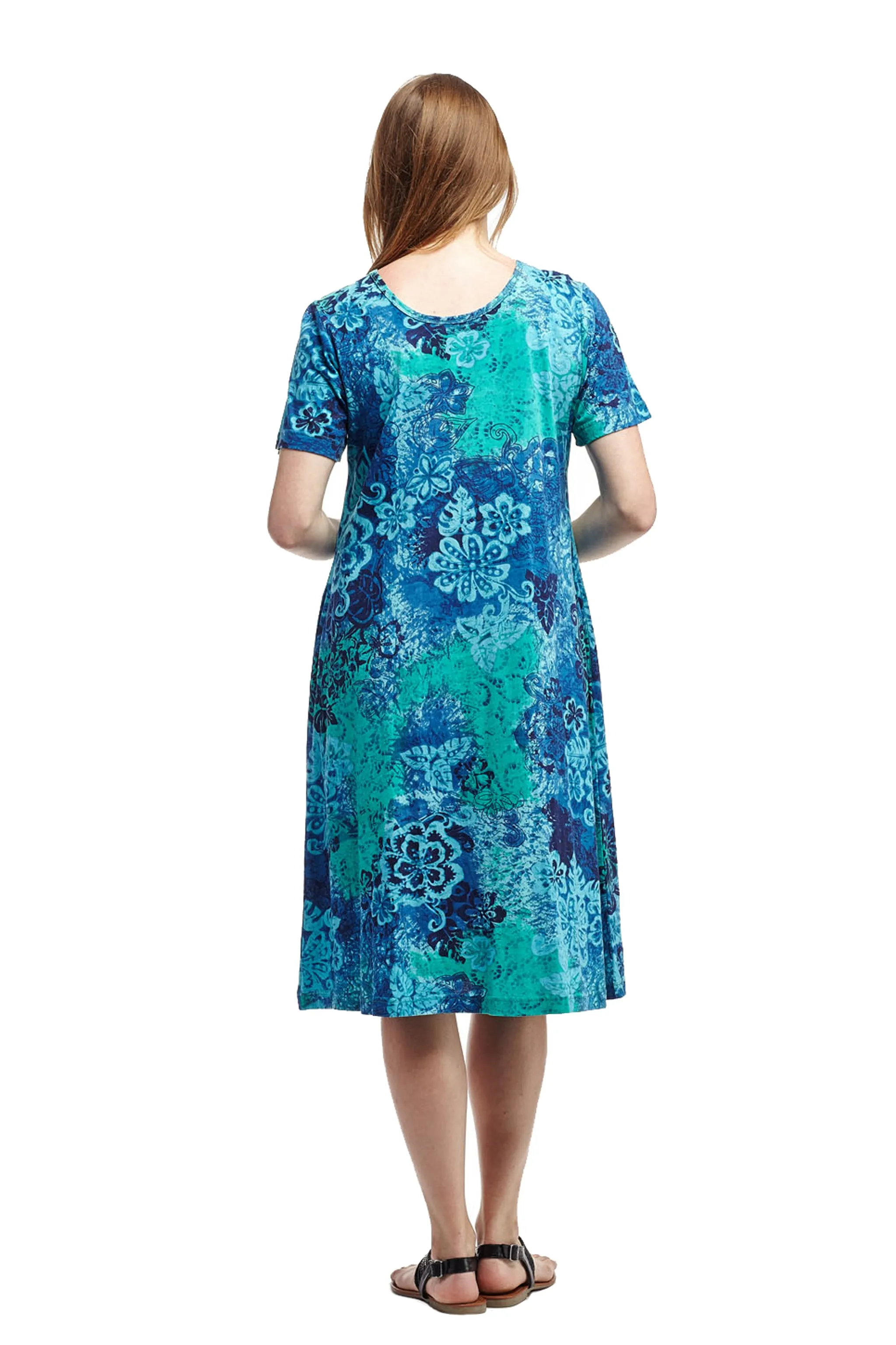 La Cera Blue Floral Print A-Line Dress