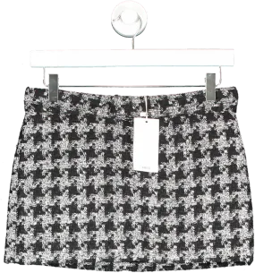 MANGO Black / Grey Tweed Mini Skirt UK 4