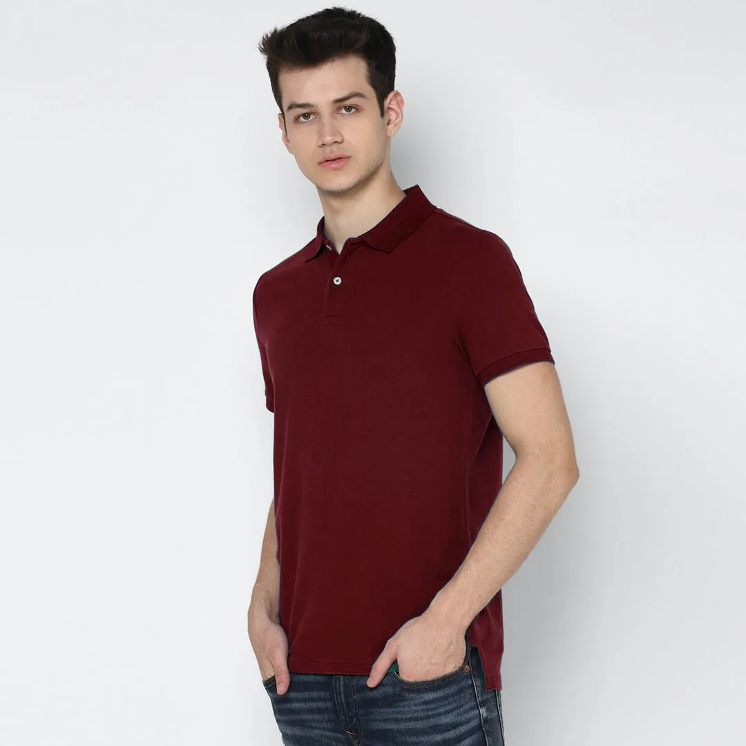 Men Basic Soft Cotton Mahroon Pique Polo Shirt