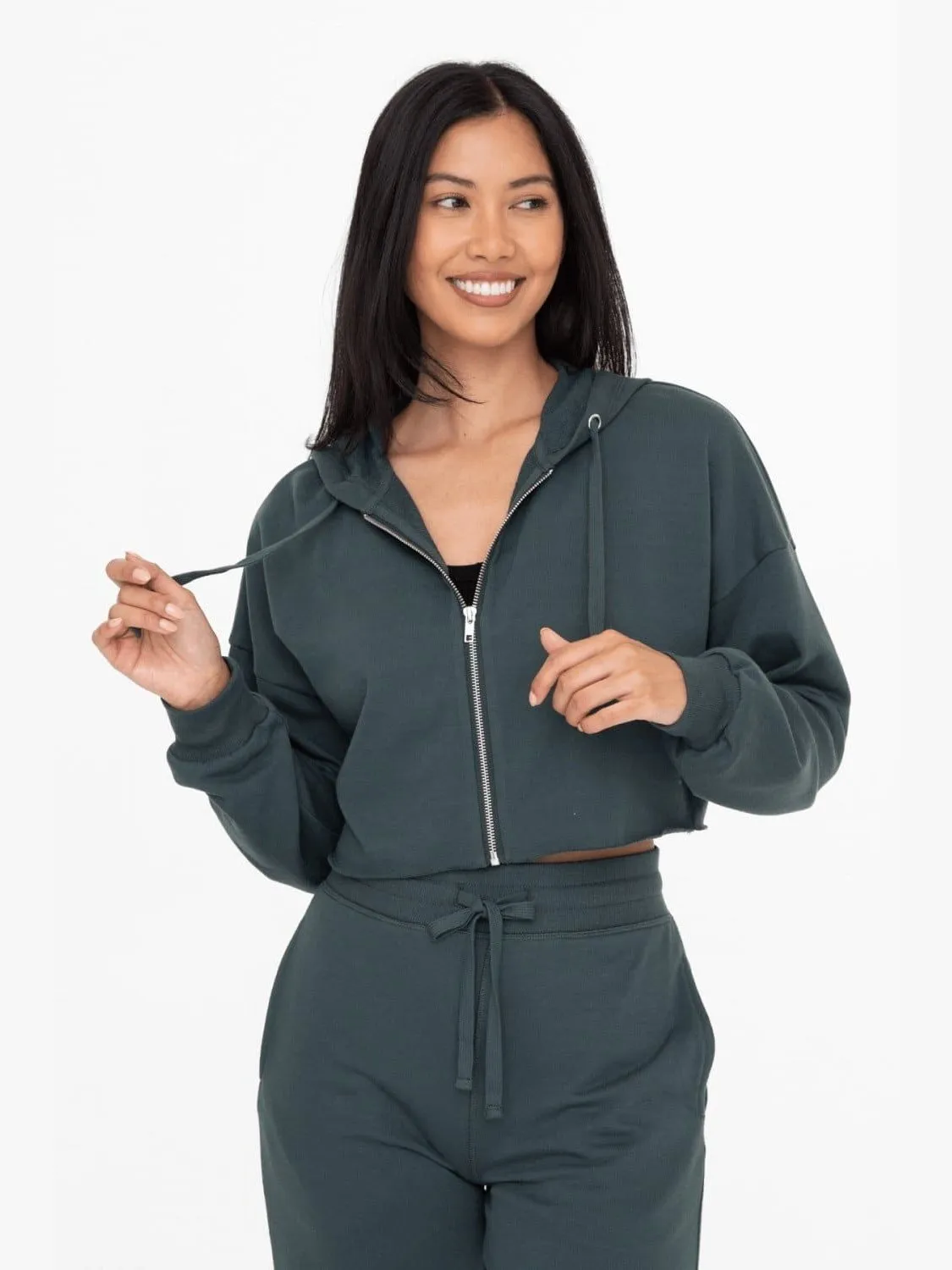 Mono B Crop French Terry Zip-Up Hoodie