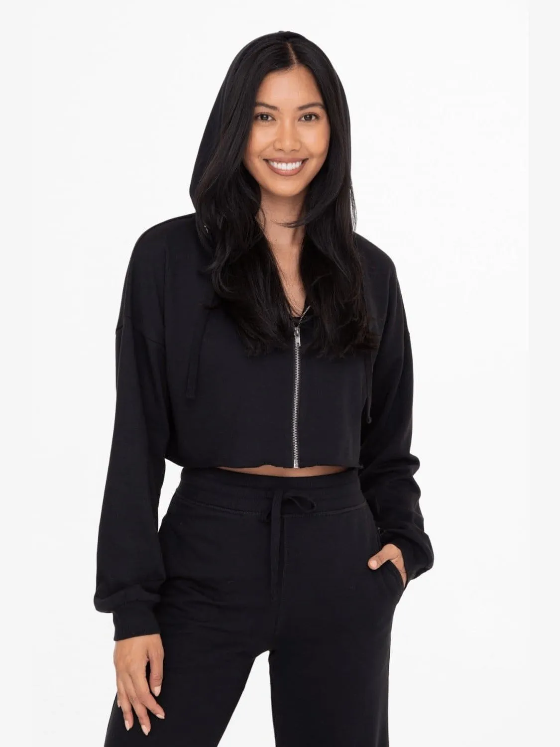 Mono B Crop French Terry Zip-Up Hoodie