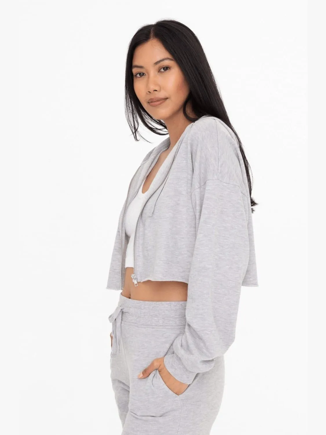 Mono B Crop French Terry Zip-Up Hoodie