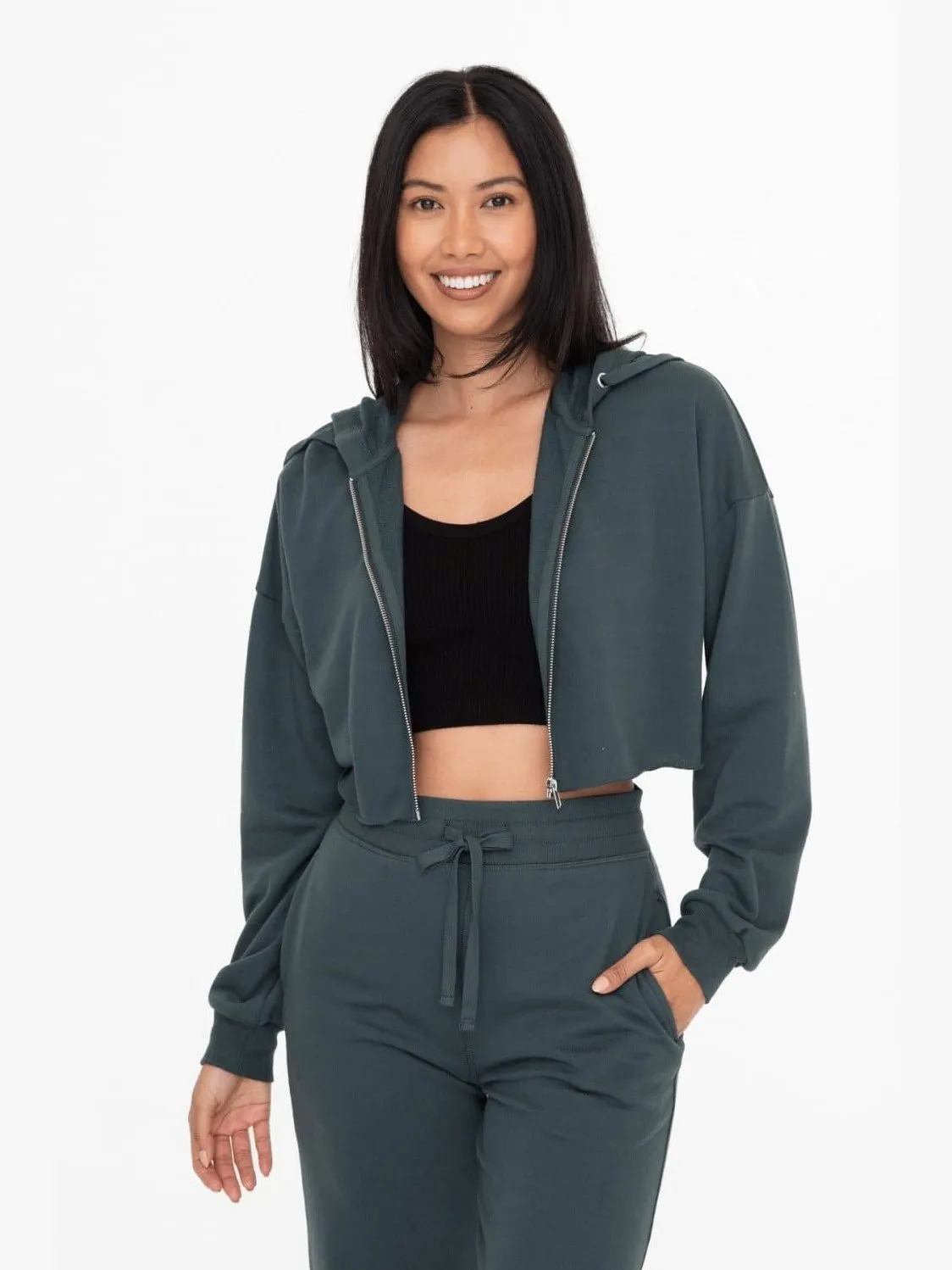 Mono B Crop French Terry Zip-Up Hoodie