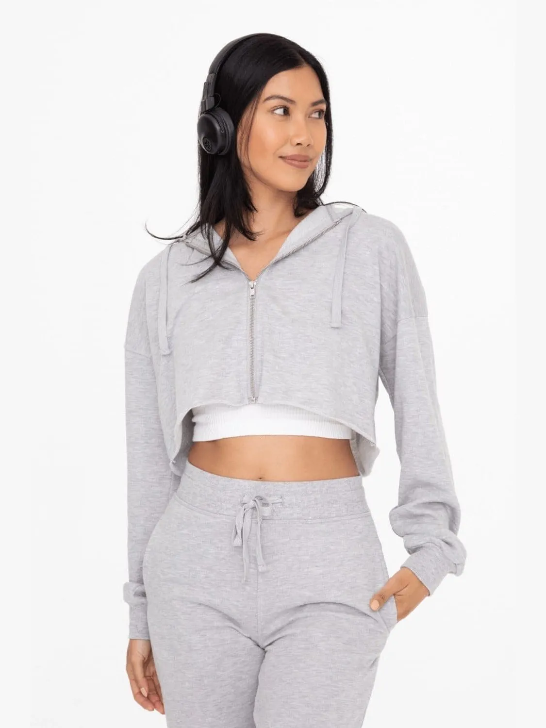 Mono B Crop French Terry Zip-Up Hoodie