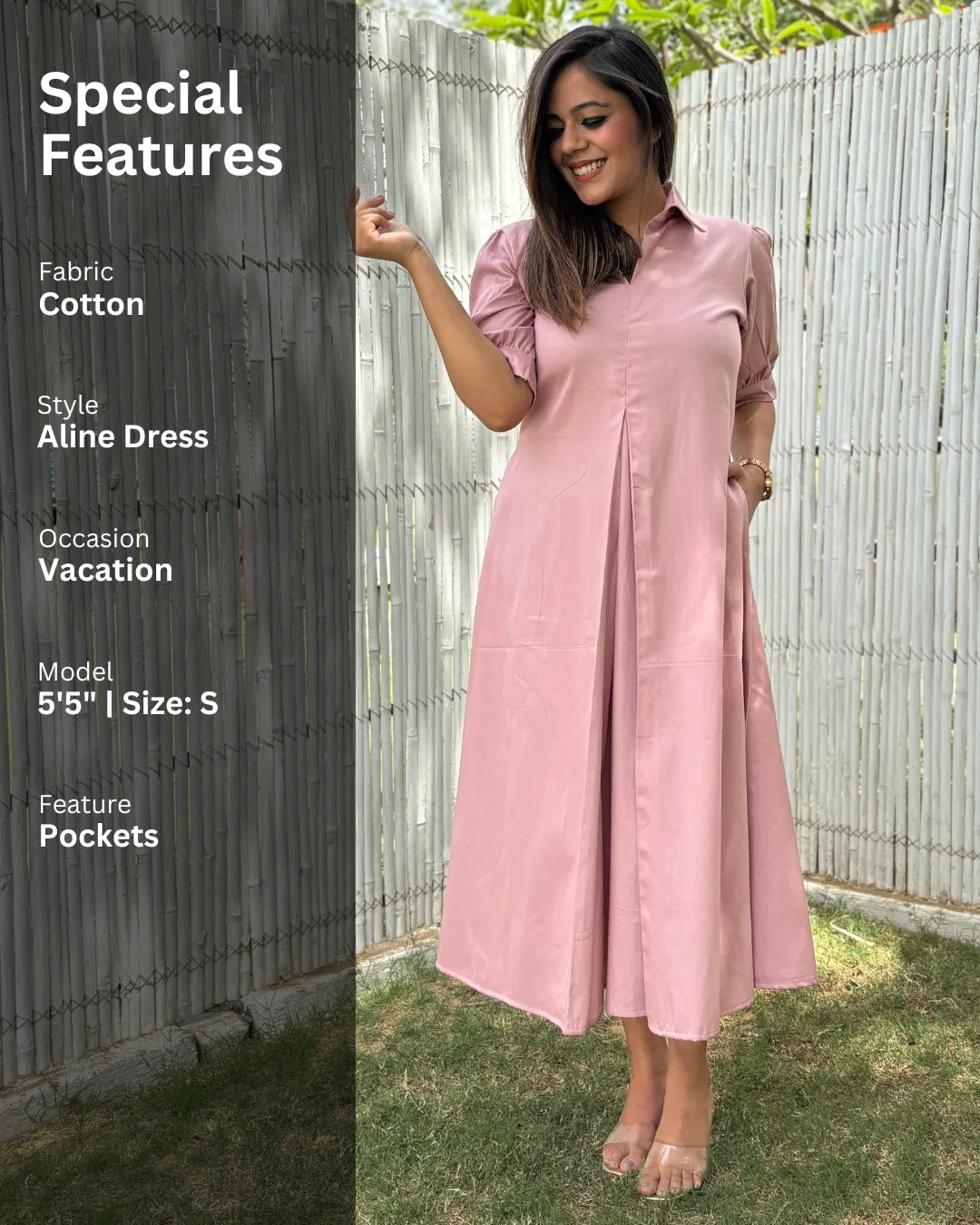 Pastel Pink A-line Cotton Dress