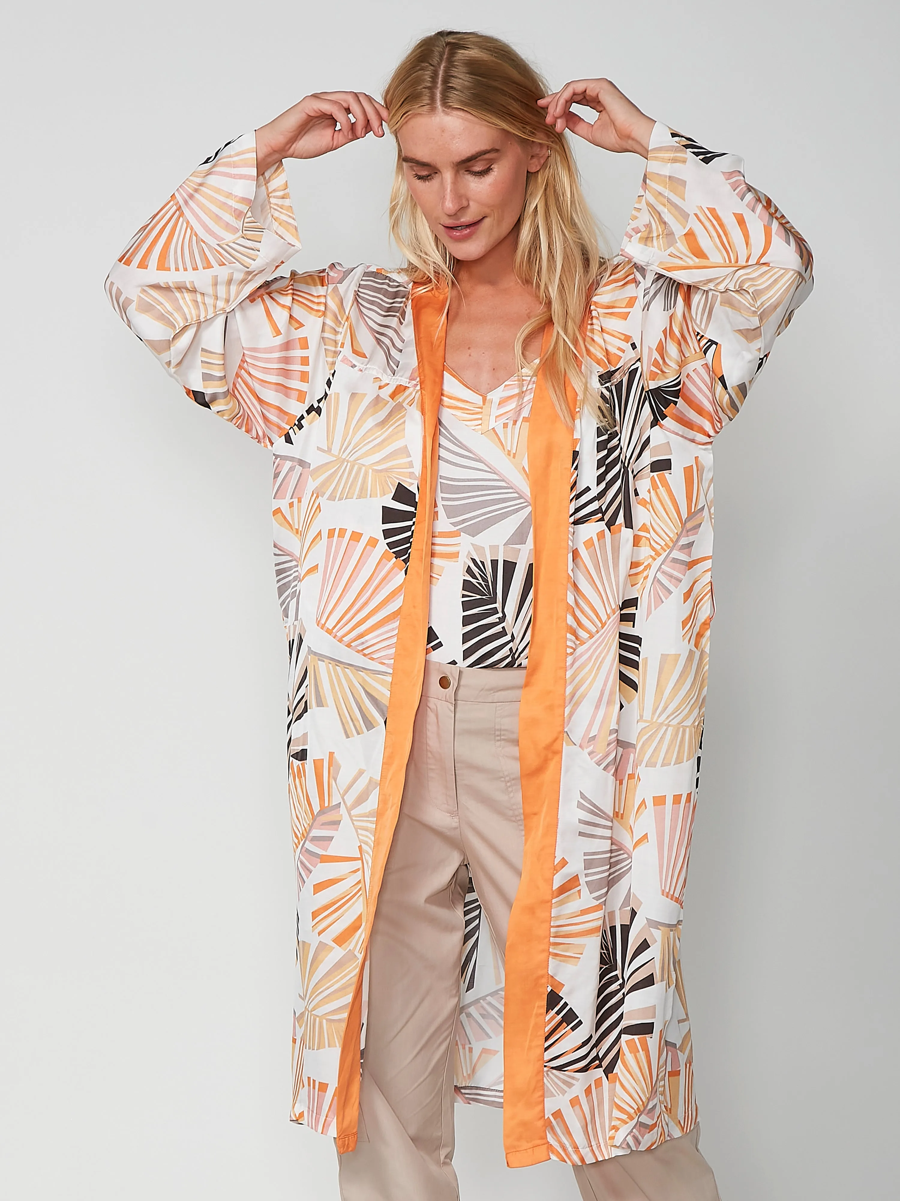 PENNY gemusterter Kimono - Hot Orange mix