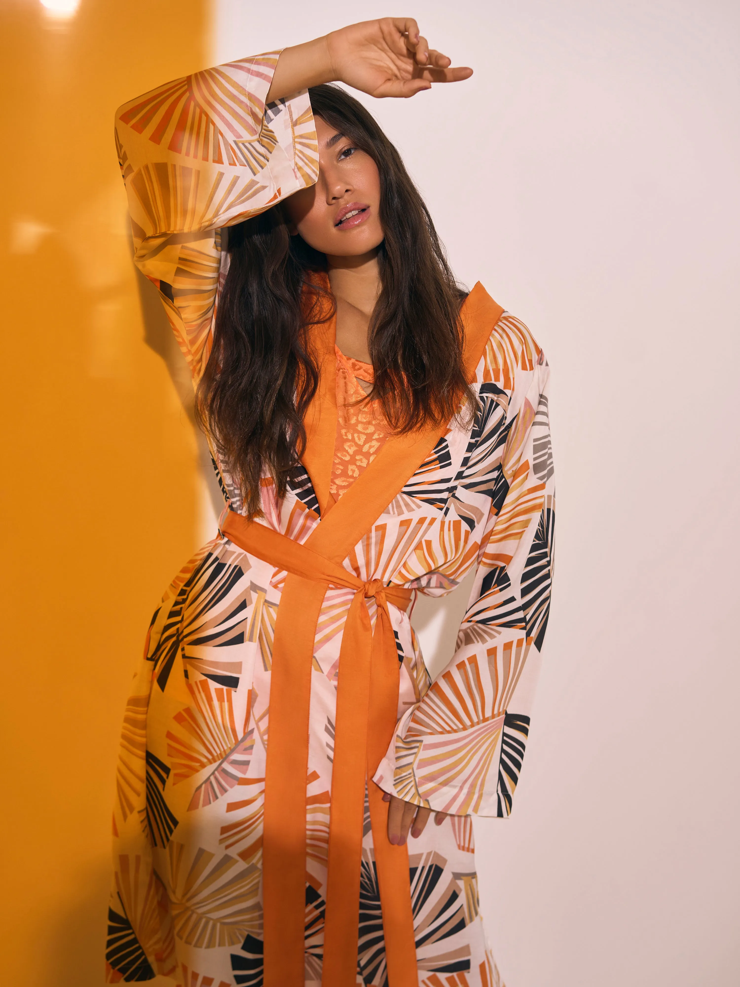 PENNY gemusterter Kimono - Hot Orange mix