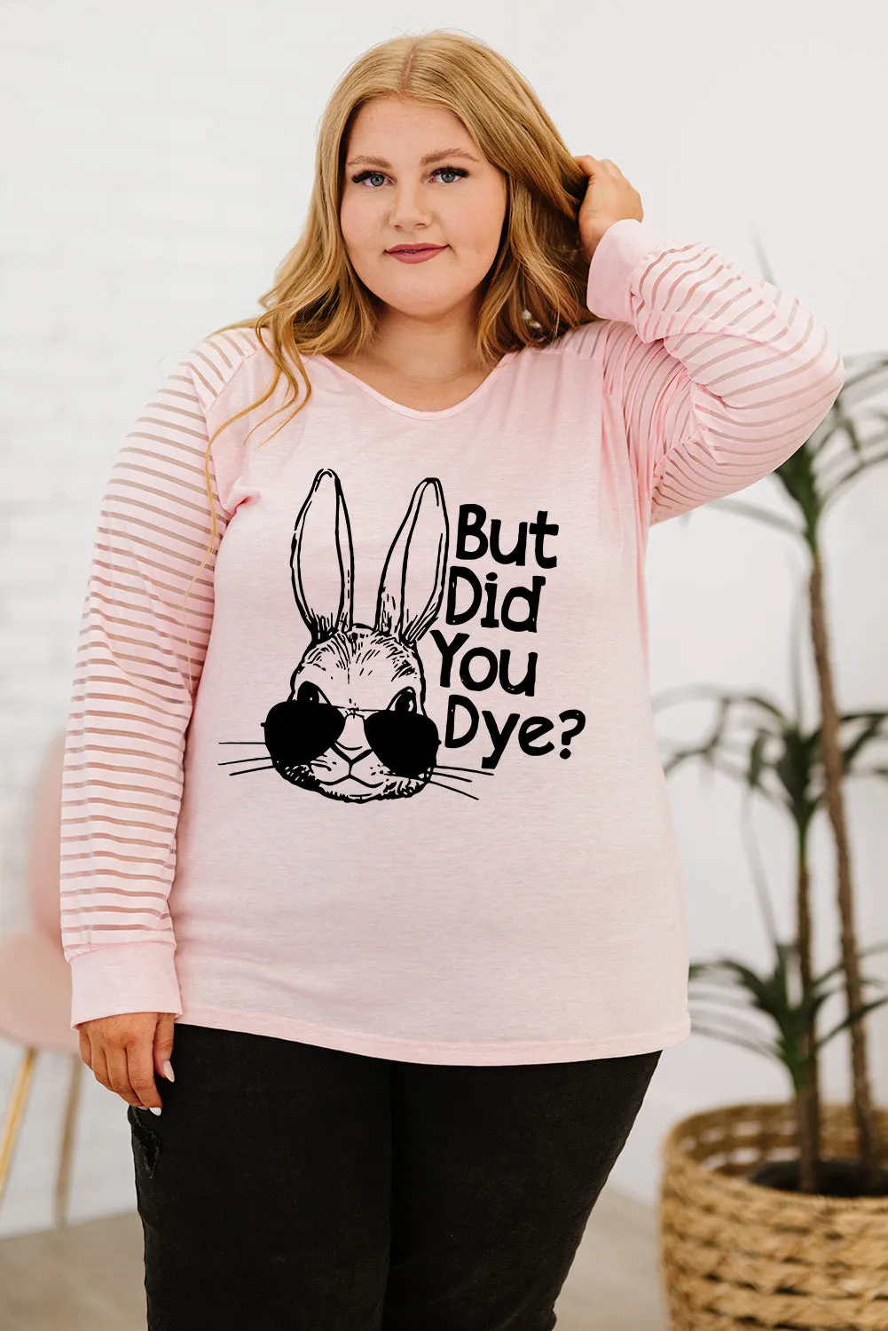 Plus Size Easter Easter T-Shirt for Women Funny Letter Print Long Sleeve Top