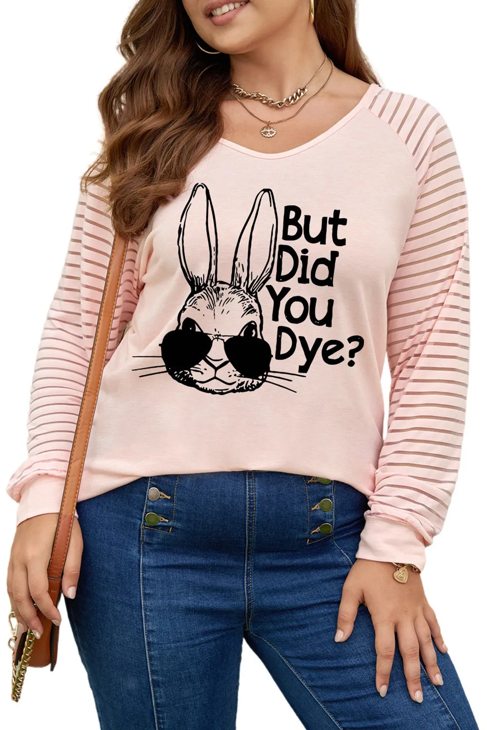 Plus Size Easter Easter T-Shirt for Women Funny Letter Print Long Sleeve Top