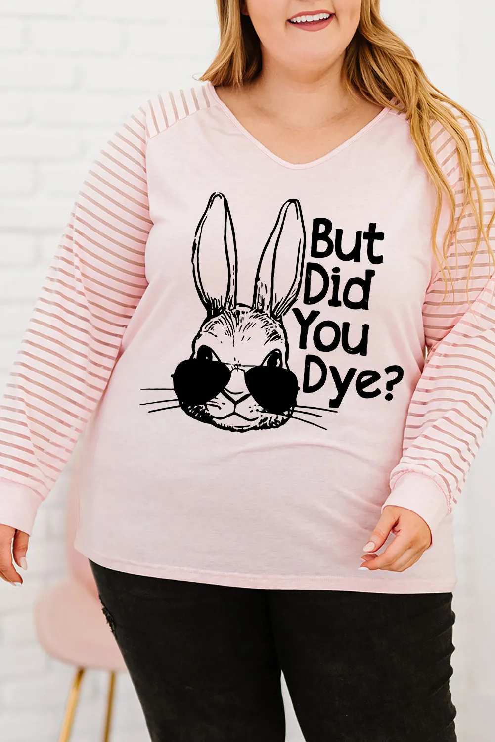 Plus Size Easter Easter T-Shirt for Women Funny Letter Print Long Sleeve Top