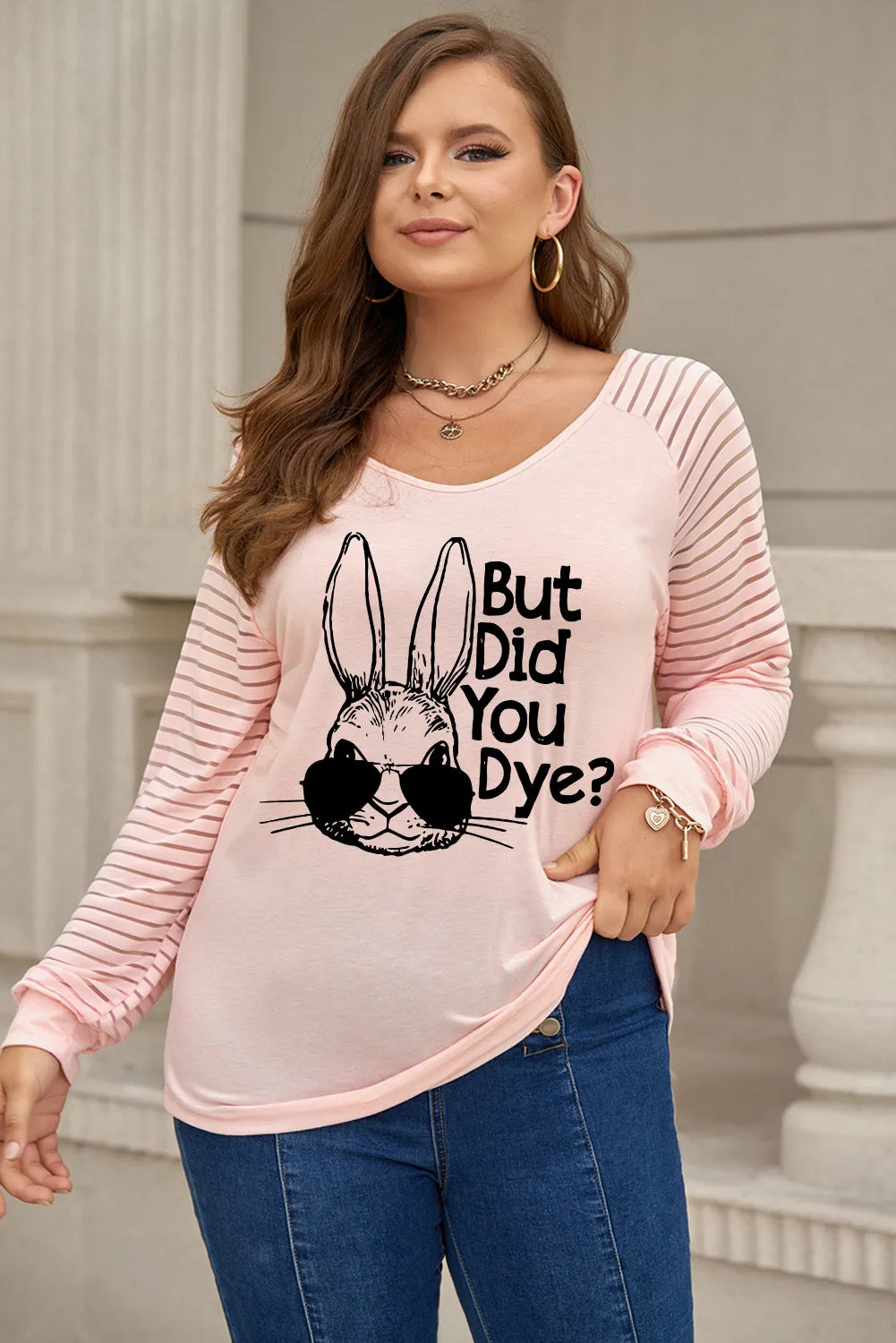 Plus Size Easter Easter T-Shirt for Women Funny Letter Print Long Sleeve Top