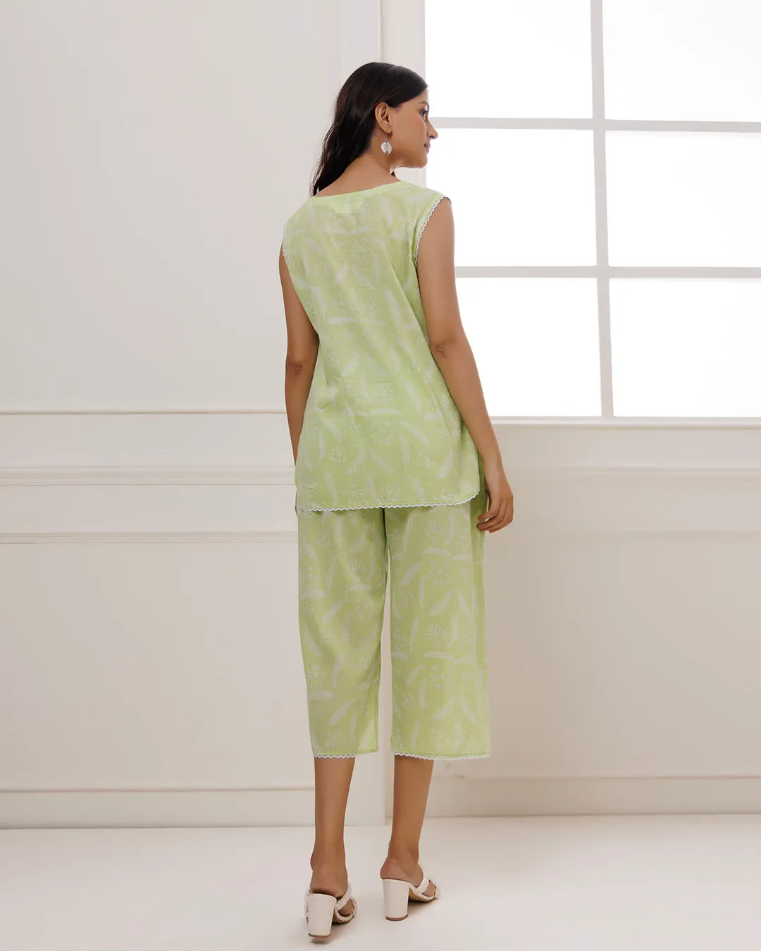 Qala Pista Green Hand Block Printed Co-ord Set