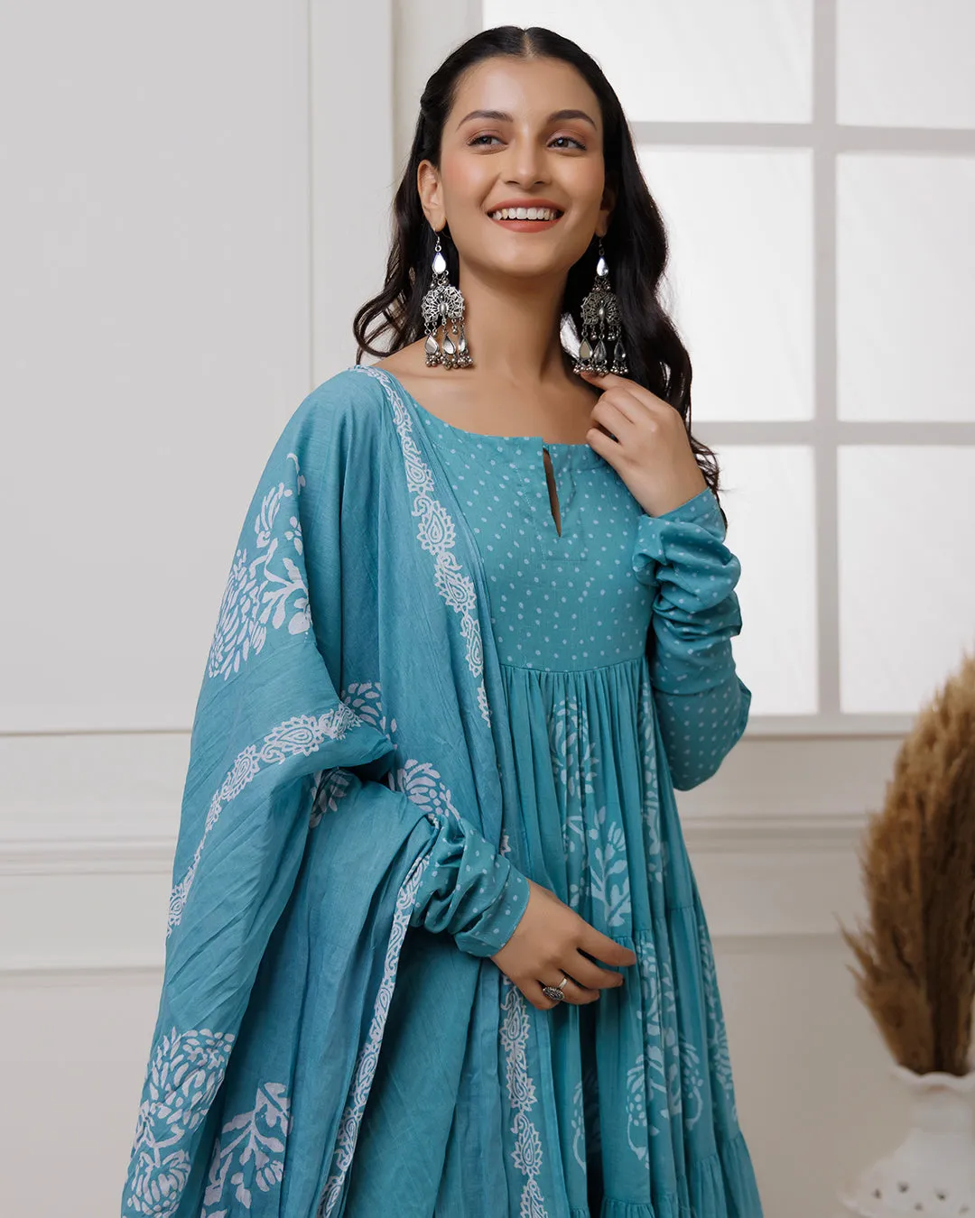 Qala Turquoise Hand Block Printed Anarkali Suit Set