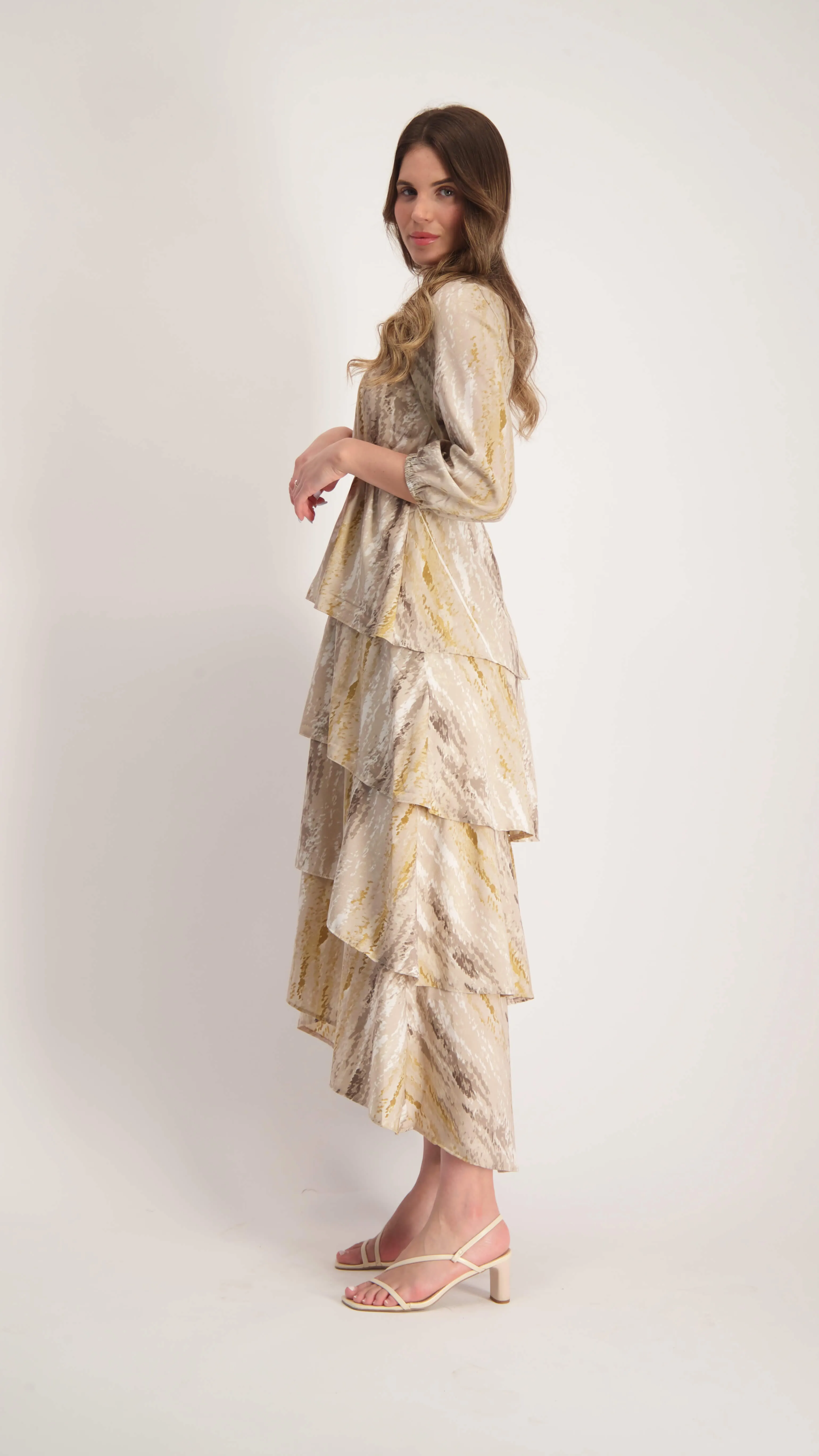 Ruffle Layers Dress / Beige Tie Dye