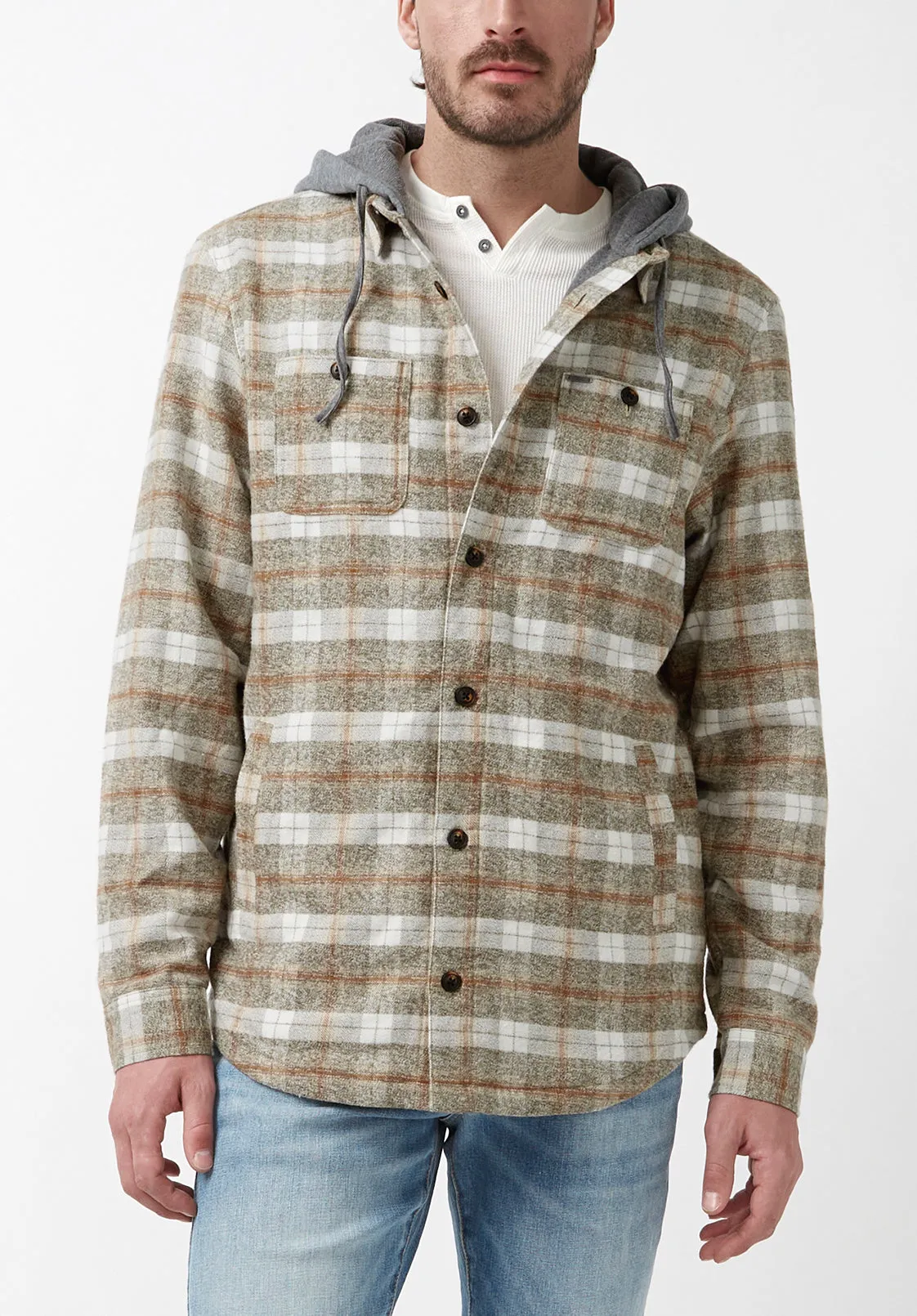 Sacket Men’s Hoodie Shacket in Grey Fern Plaid - BM24151